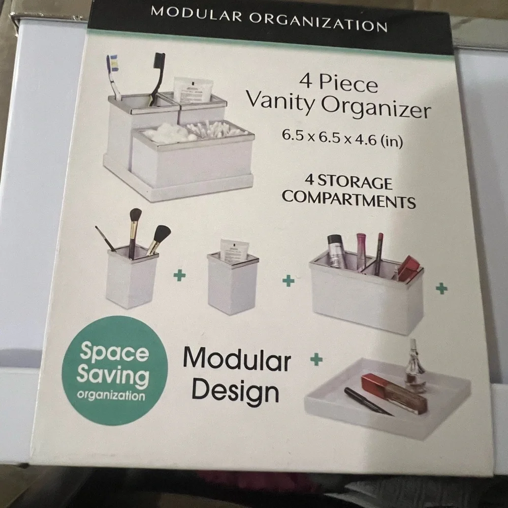 4 Piece Makeup Organizer - White